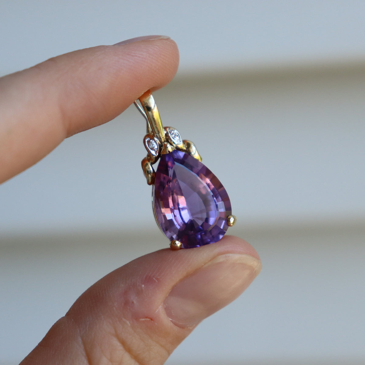 14ct Yellow Gold Amethyst and Diamond Enhancer Pendant