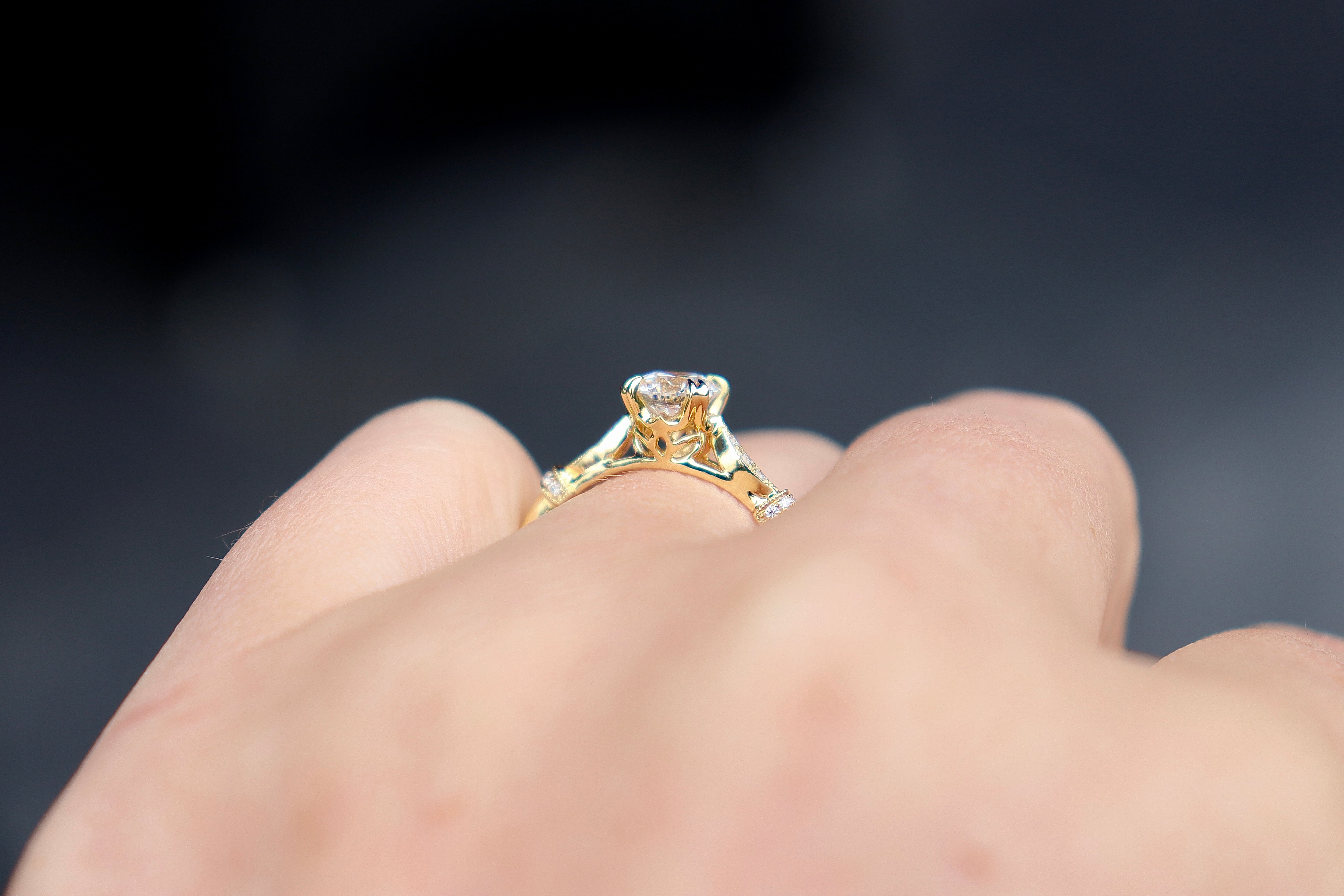 18ct Yellow Gold Vintage Style Diamond Solitaire Ring