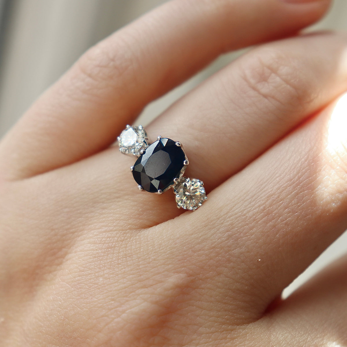 18ct Yellow and White Gold Sapphire and Diamond Antique Style 3 Stone Ring
