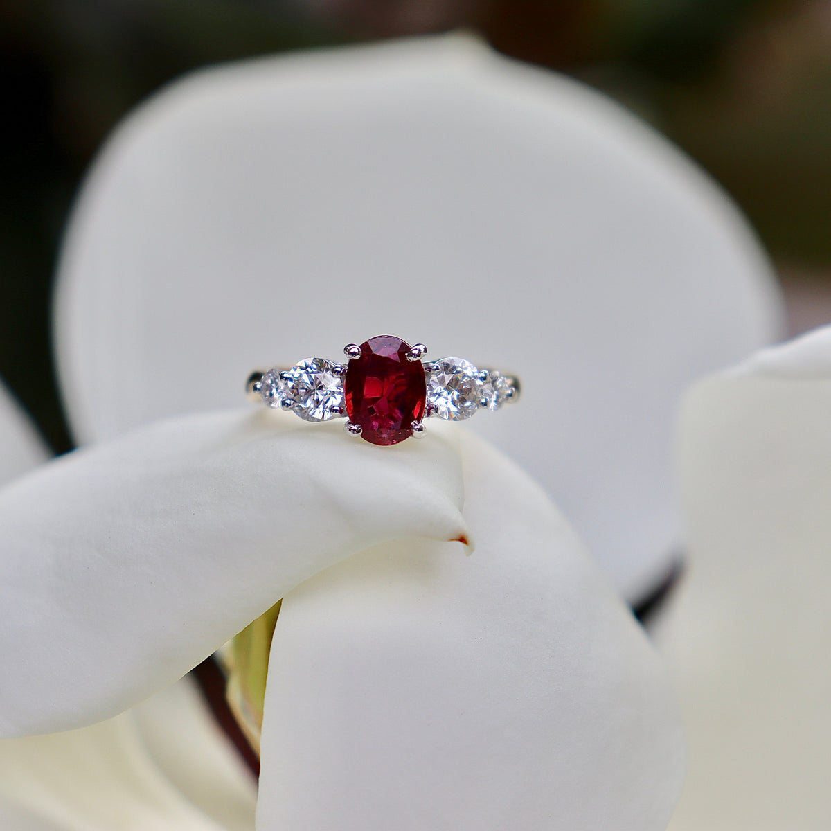 18ct Yellow and White Gold Ruby and Diamond 5 Stone Ring
