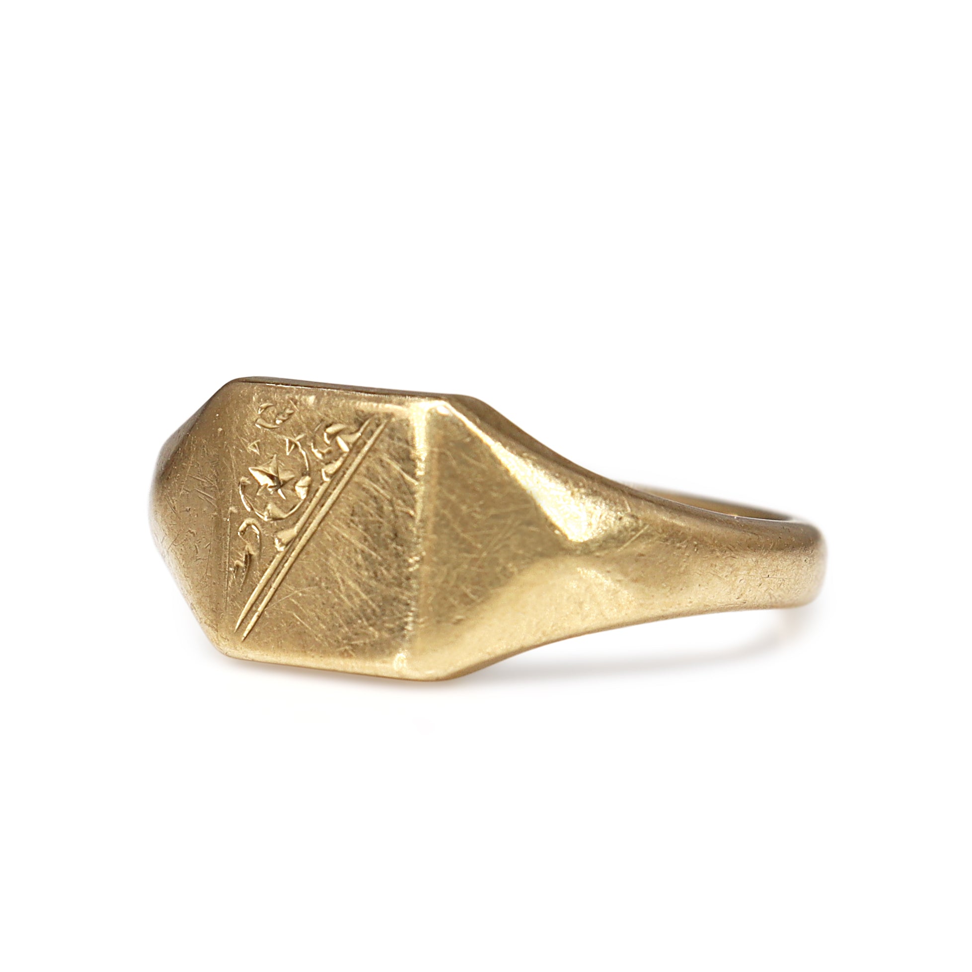 Front view of 9ct yellow gold antique square signet ring