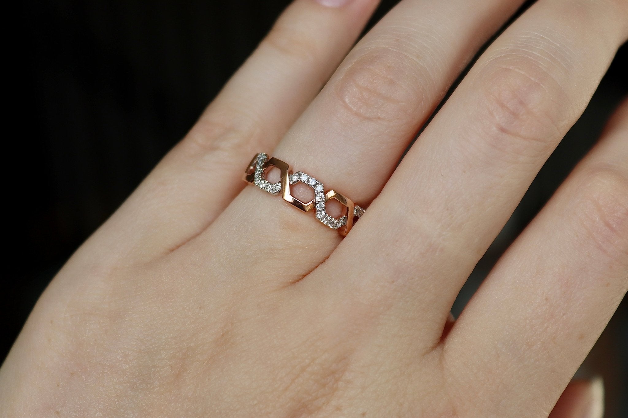 9ct Rose and White Gold Diamond Band Ring - Burlington Jewellery