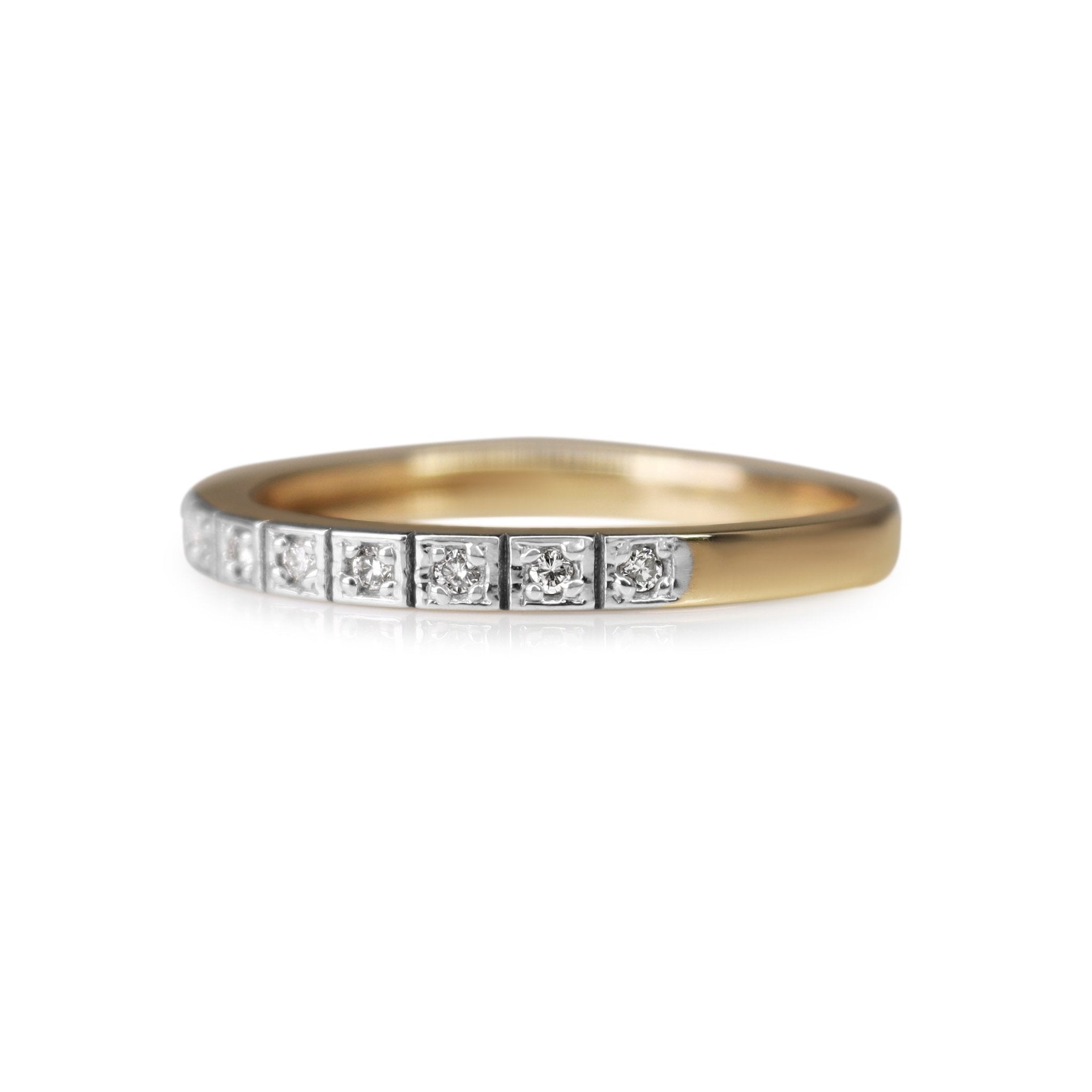9ct Yellow and White Gold Deco Style Diamond Band Ring - Burlington Jewellery