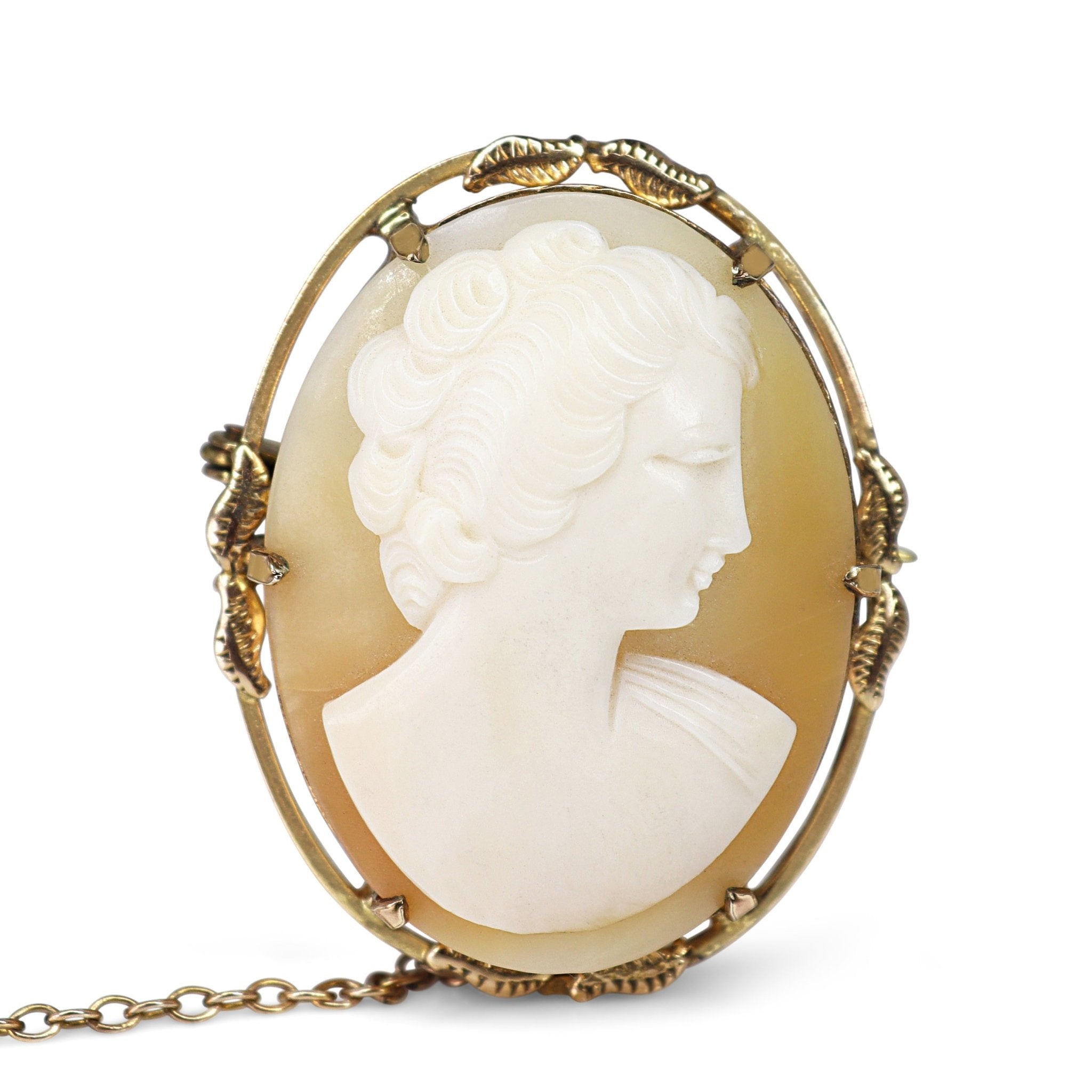 9ct Yellow Gold Lined Cameo Brooch - Burlington Jewellery