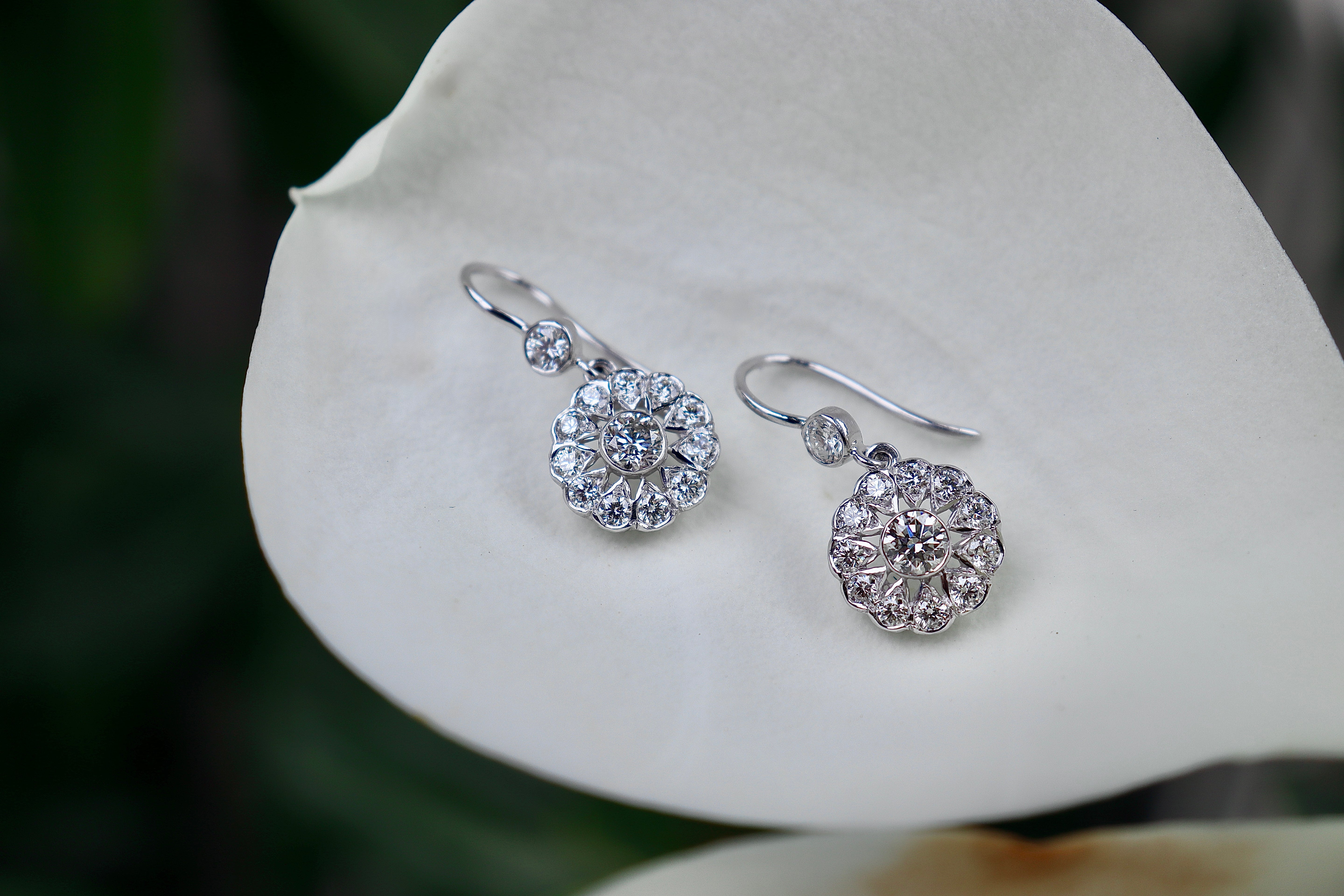 18ct White Gold Diamond Drop Deco Style Earrings