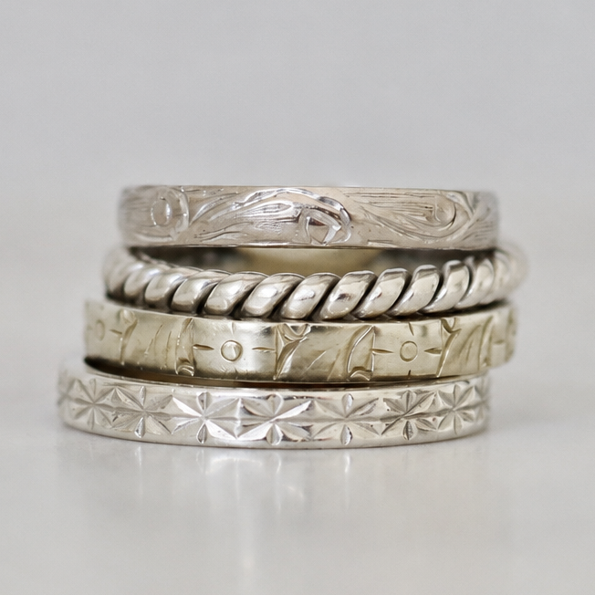 Slim 2.7mm engraved white gold band