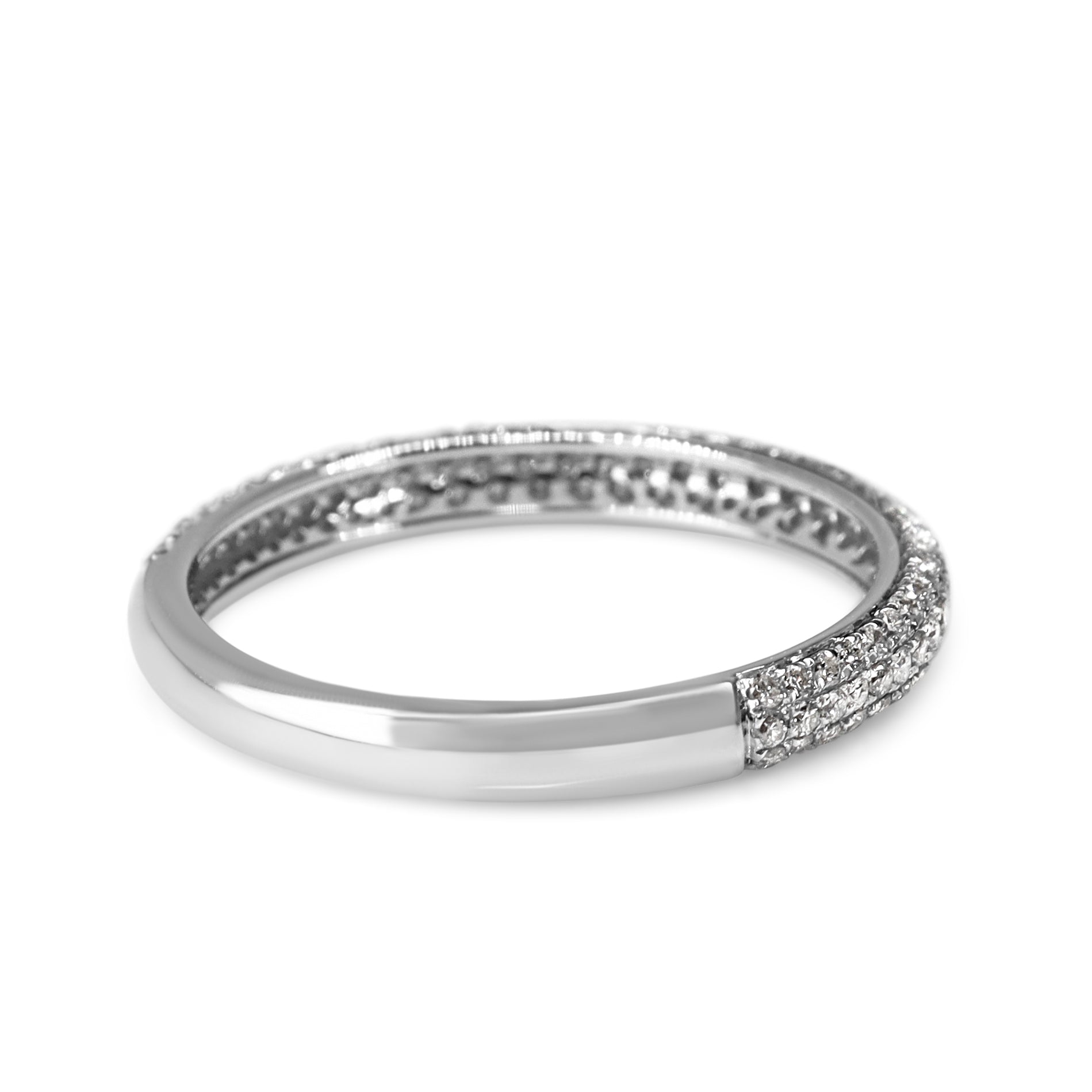 White gold diamond wedding ring with a refined pavé setting and slim profile