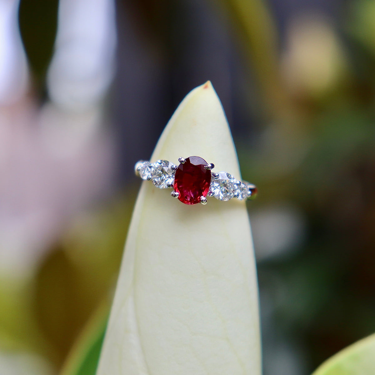 18ct Yellow and White Gold Ruby and Diamond 5 Stone Ring