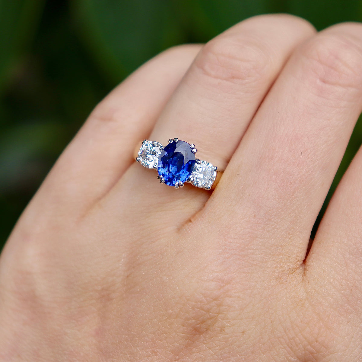 18ct Yellow and White Gold Sapphire and Diamond 3 Stone Ring