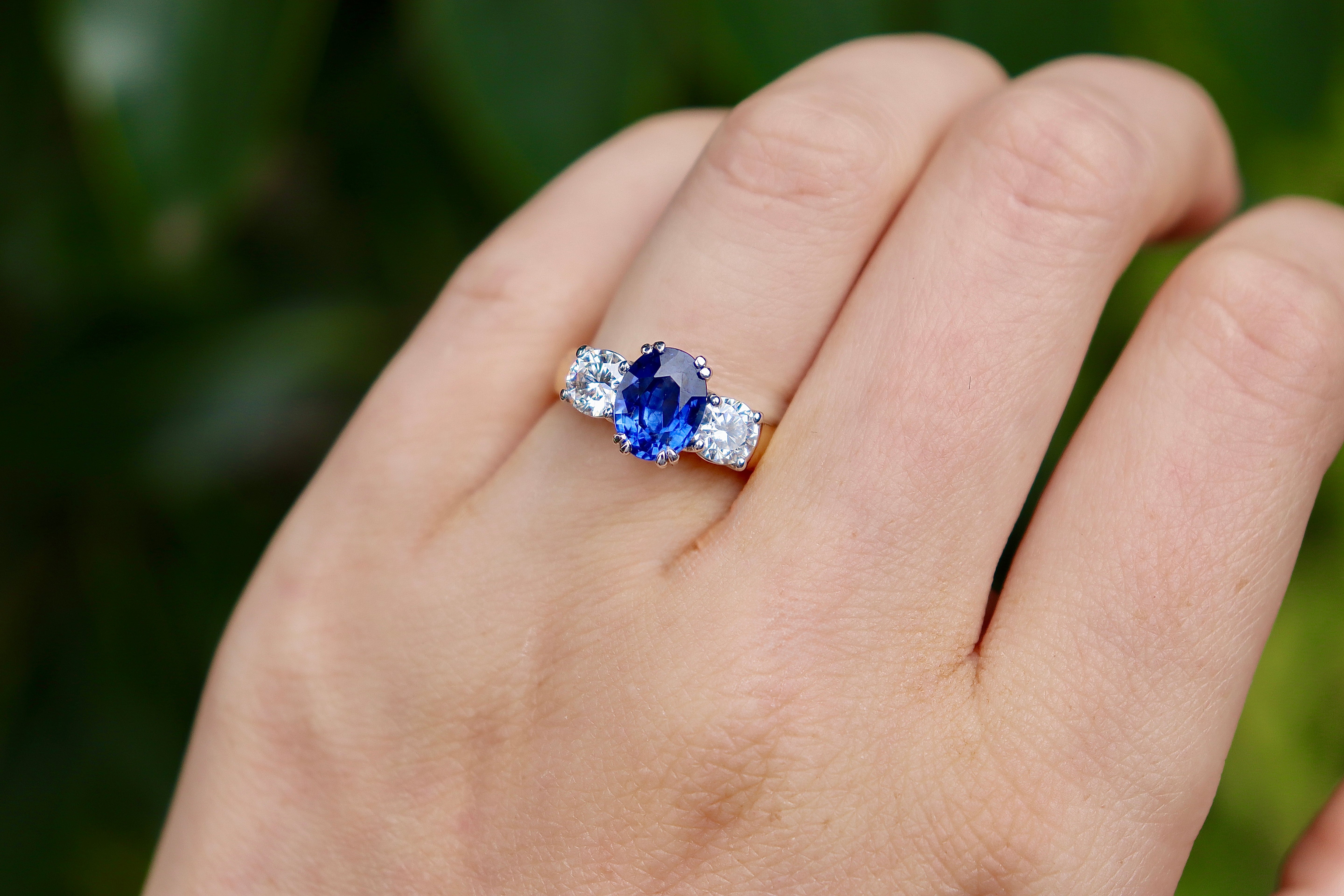 18ct Yellow and White Gold Sapphire and Diamond 3 Stone Ring