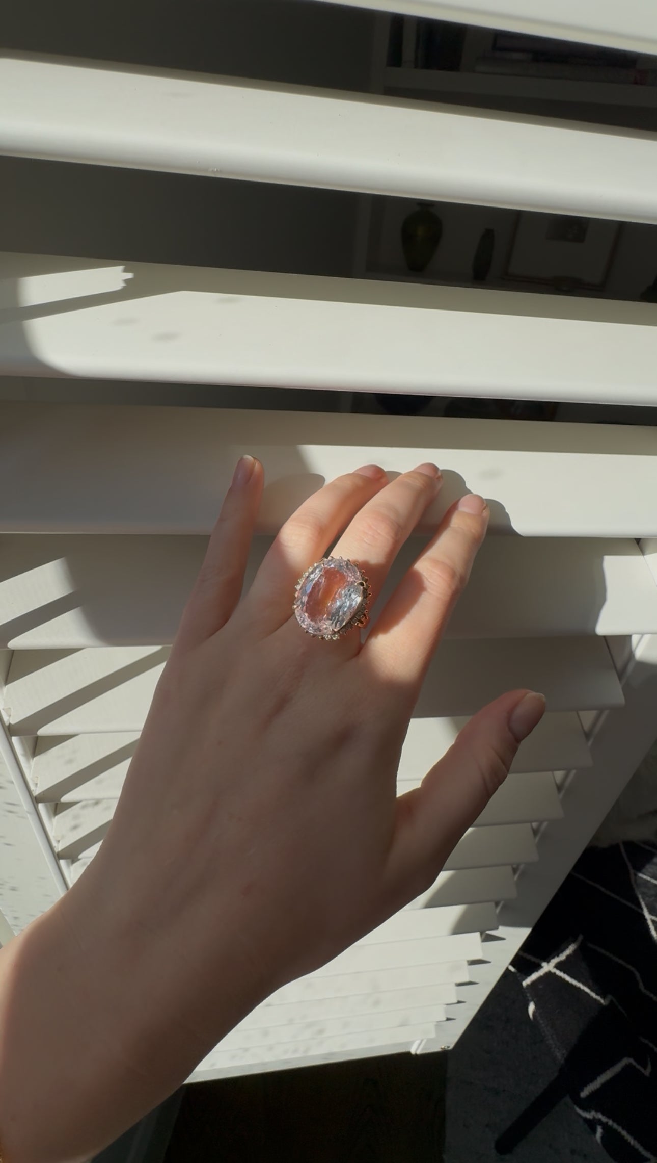 14ct Rose Gold 22.00ct Morganite and Diamond Halo Cocktail Ring