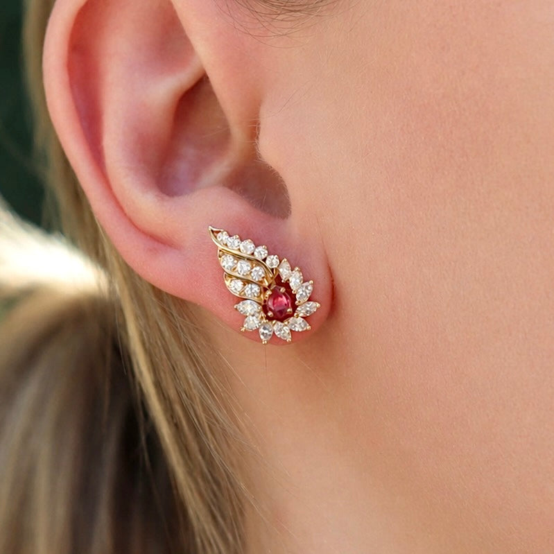 18ct Yellow Gold Ruby and Diamond Climber Earrings