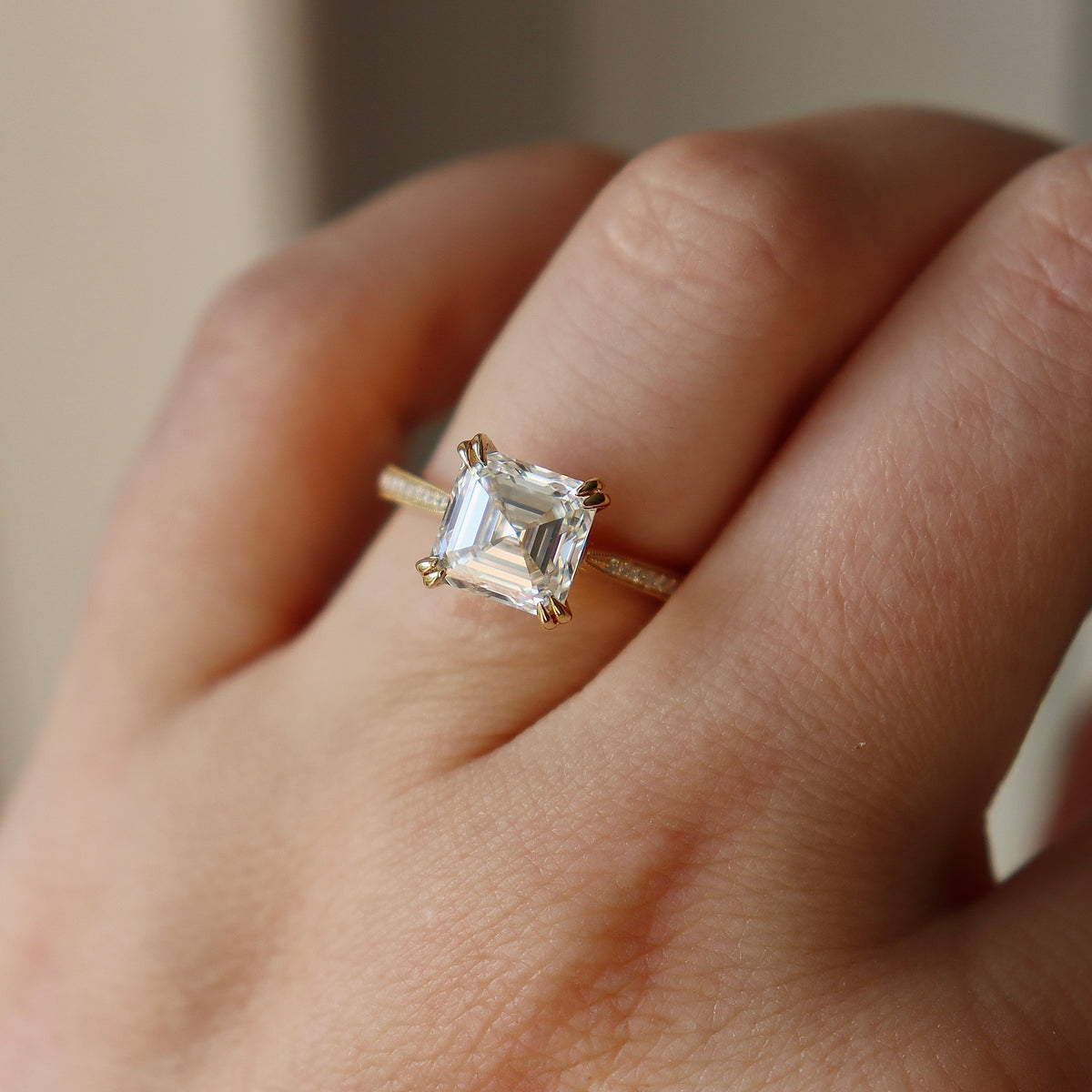 18ct Yellow Gold Lab Grown Asscher Cut Diamond Solitaire Ring