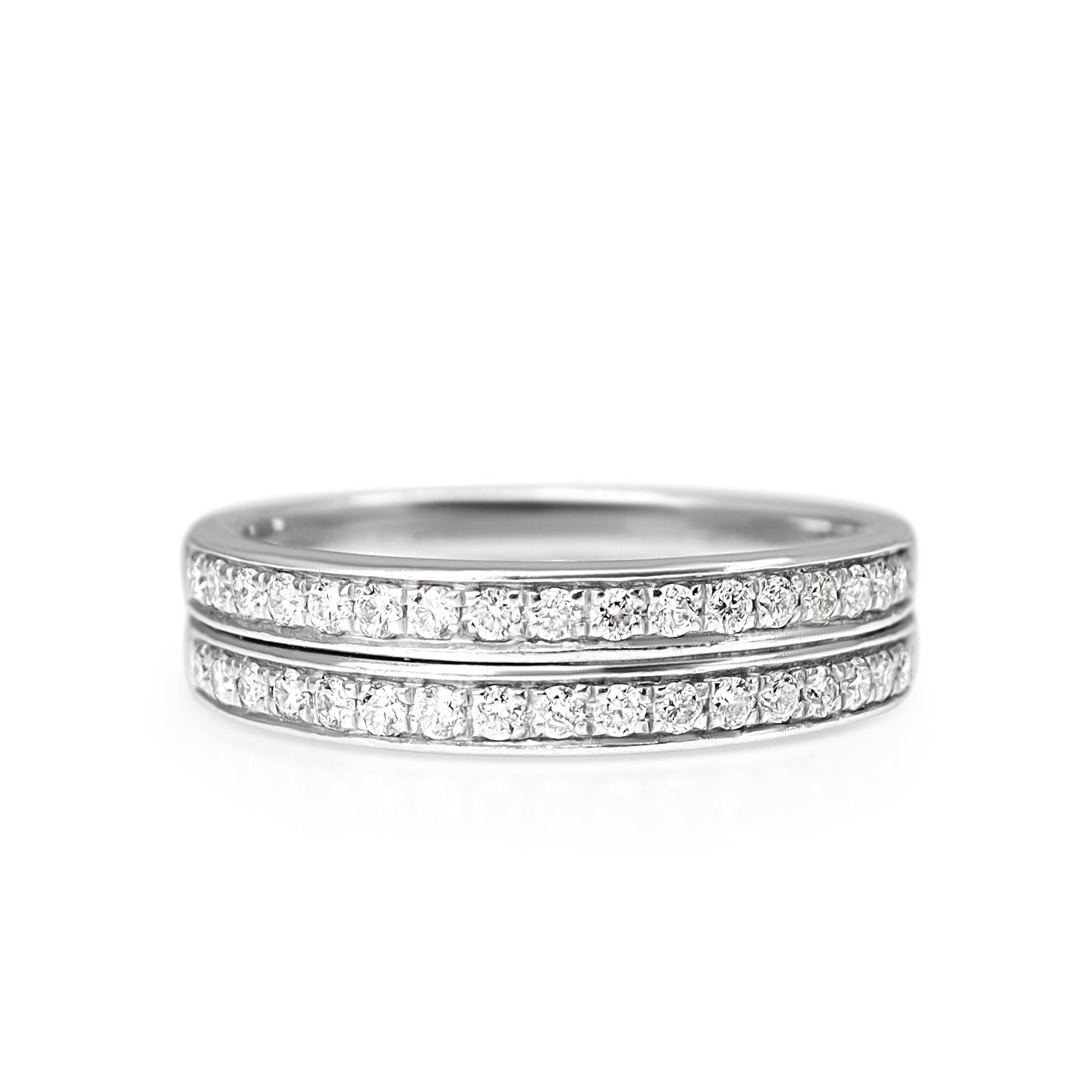 18ct white gold double row diamond wedding band with .35ct total diamond weight and a 4.85mm top width