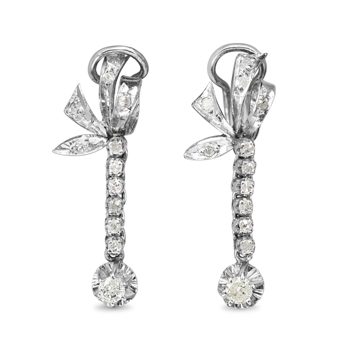 Palladium Art Deco Single Cut Diamond Drop Earrings