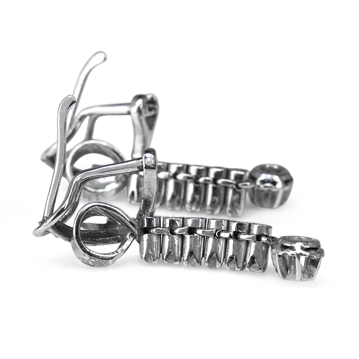 Palladium Art Deco Single Cut Diamond Drop Earrings