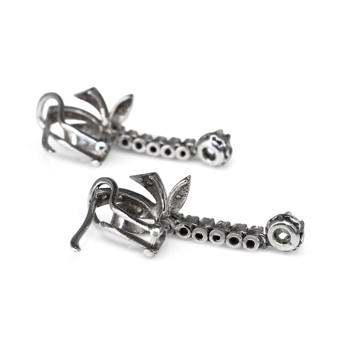 Palladium Art Deco Single Cut Diamond Drop Earrings