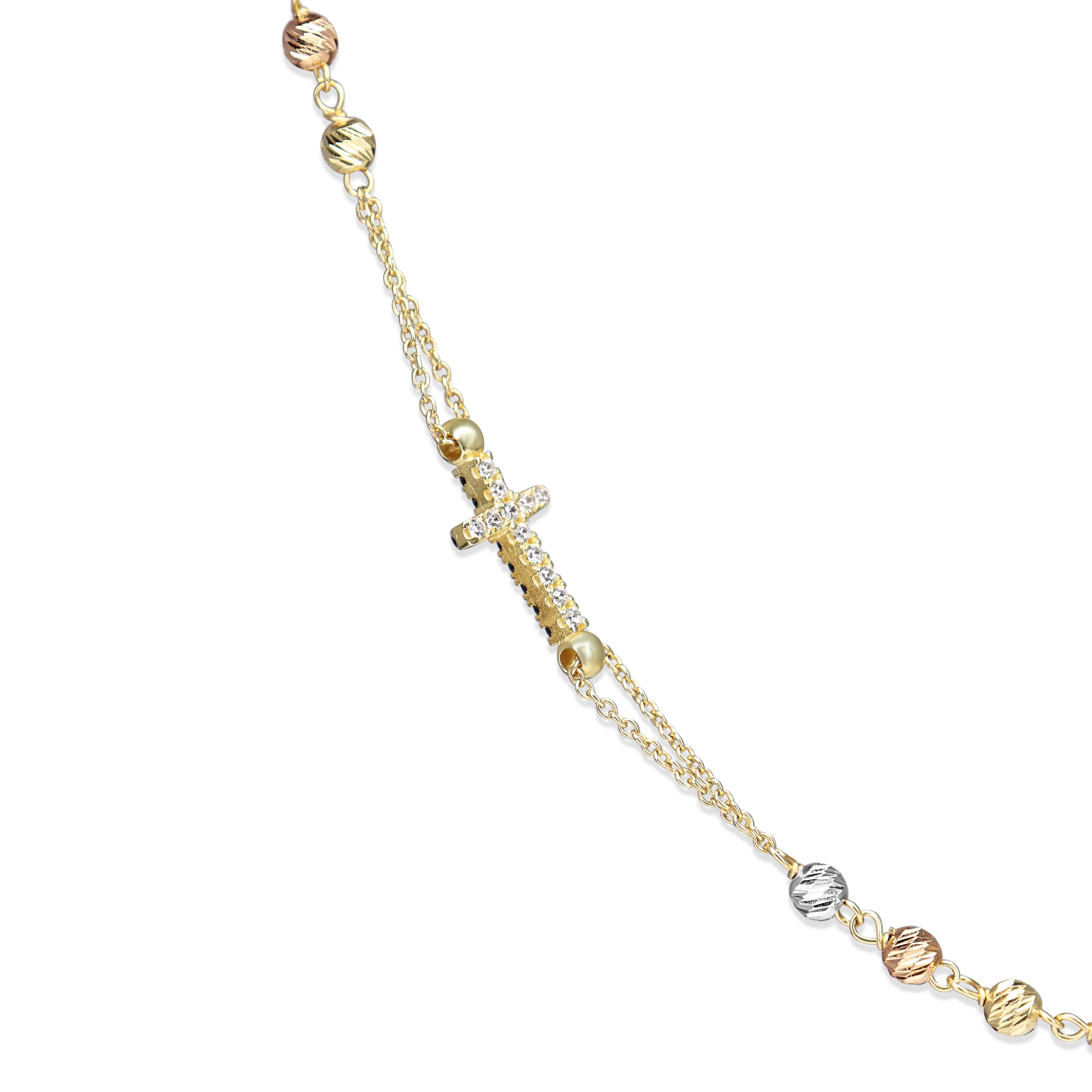 18ct Yellow, Rose and White Rosary Bead Necklace With Sapphires and Diamonds