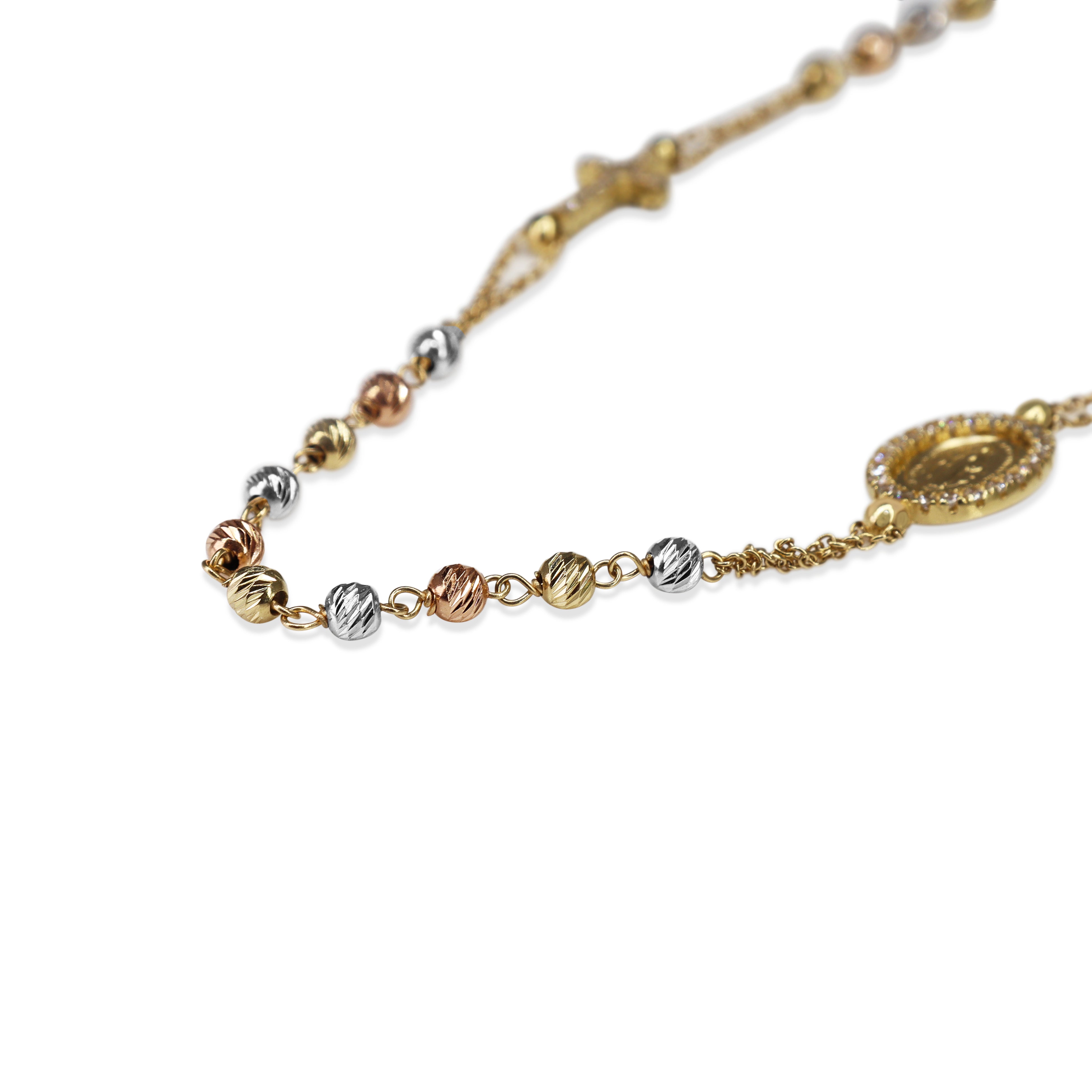 18ct Yellow, Rose and White Rosary Bead Necklace With Sapphires and Diamonds