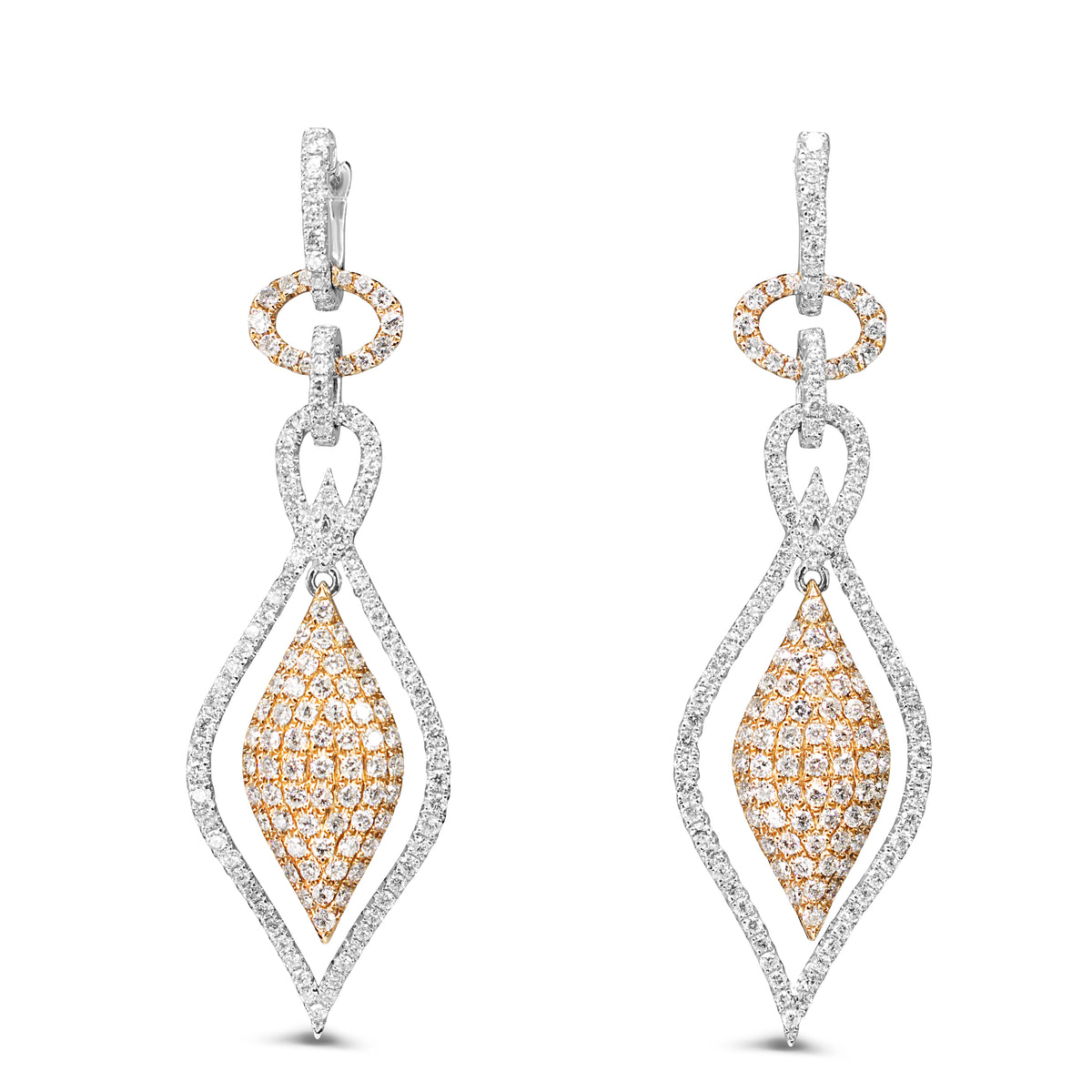 18ct White and Rose Gold Pavé Diamond Drop Earrings