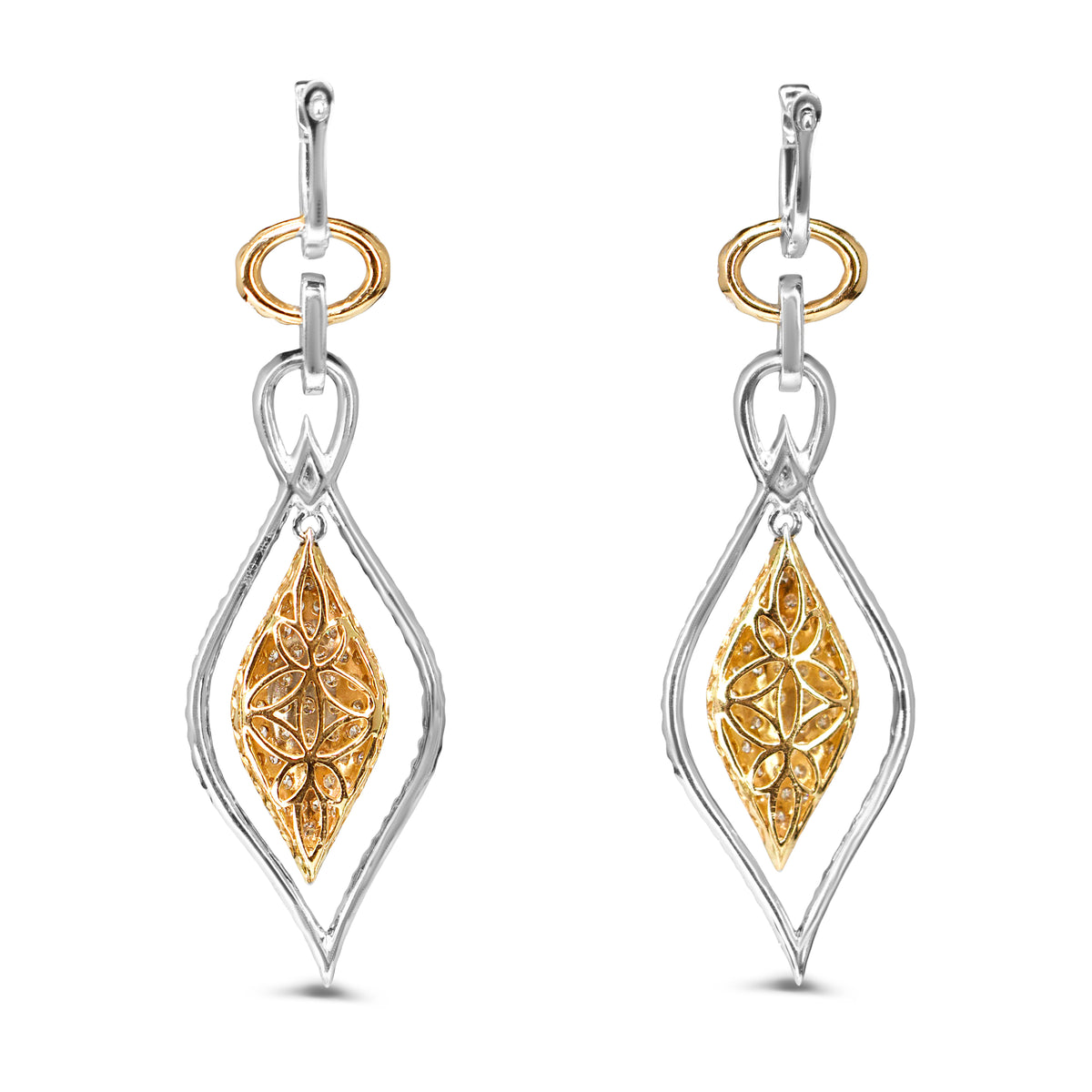 18ct White and Rose Gold Pavé Diamond Drop Earrings