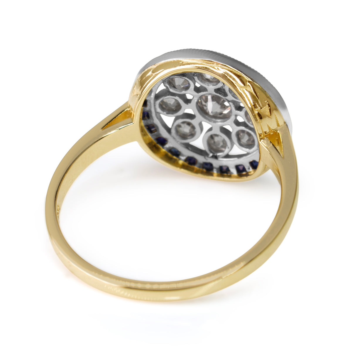 18ct Yellow and White Gold Art Deco Old Cut Diamond and Sapphire Ring