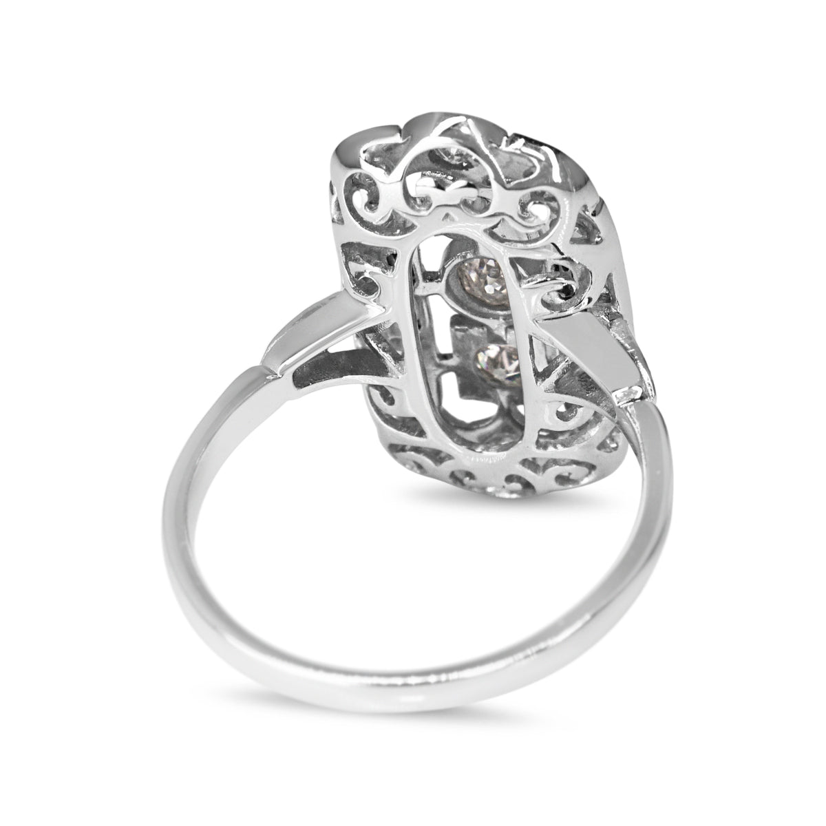 18ct White Gold Deco Style Old Cut Diamond and Sapphire Ring