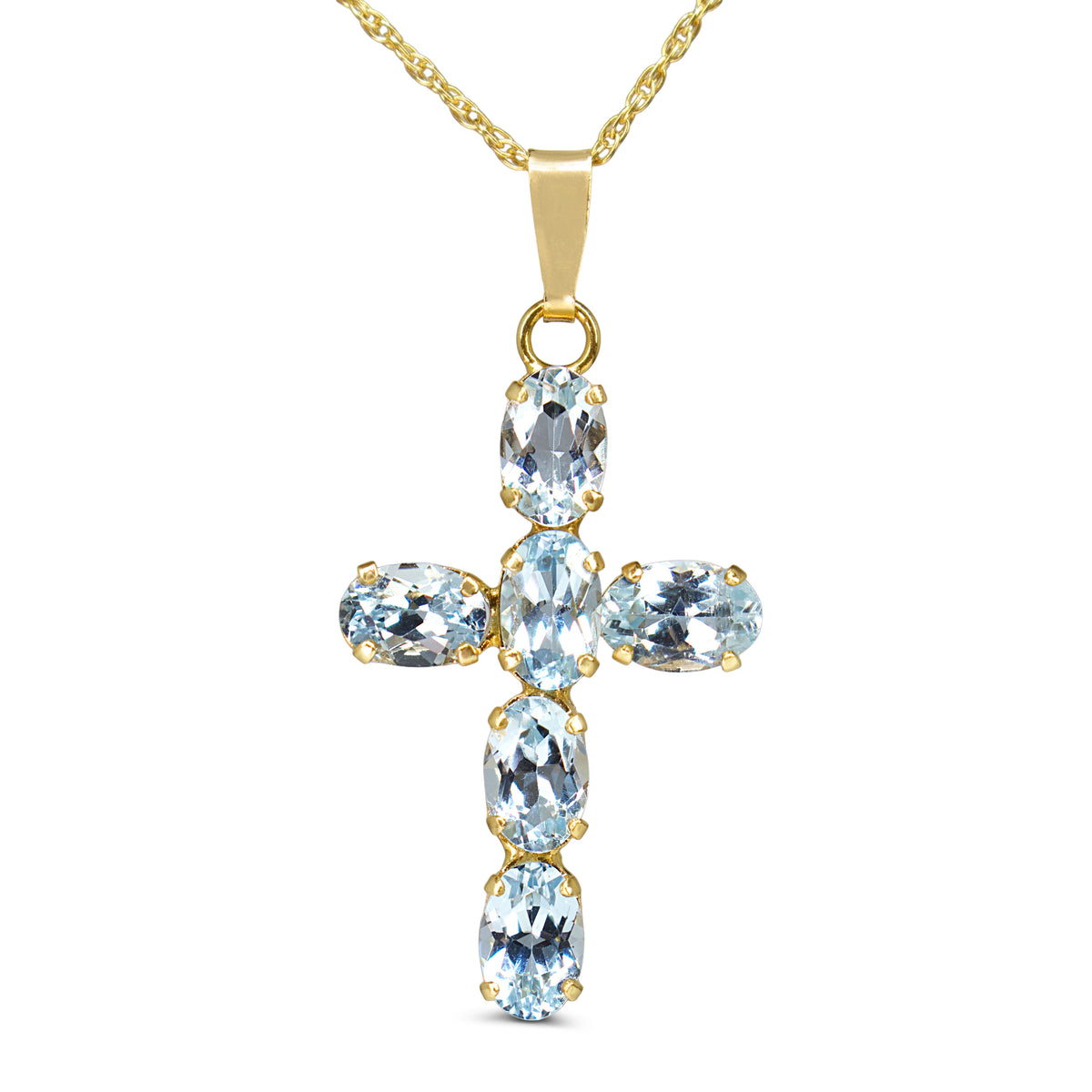 14ct Yellow Gold Aquamarine Cross Necklace