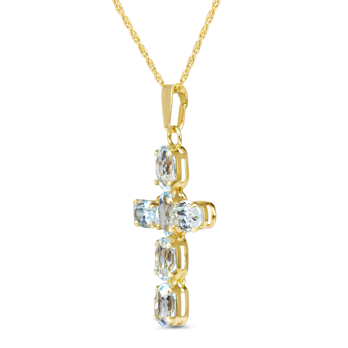 14ct Yellow Gold Aquamarine Cross Necklace