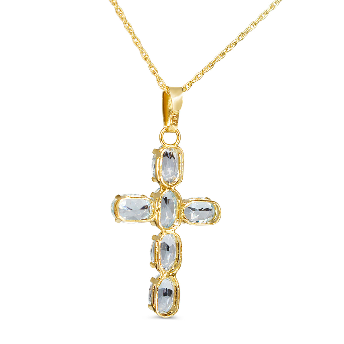 14ct Yellow Gold Aquamarine Cross Necklace