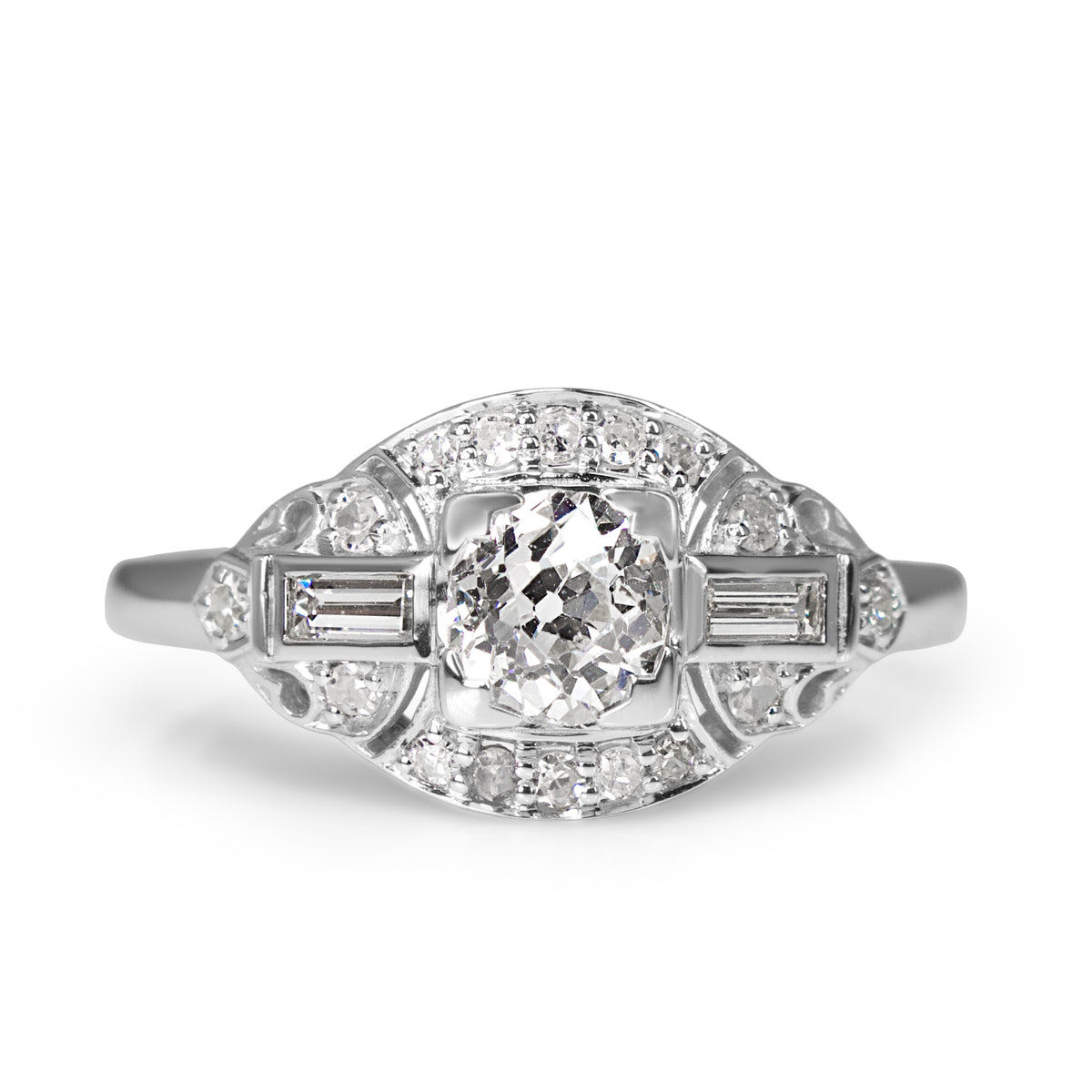 14ct White Gold Art Deco Old Cut Diamond Ring