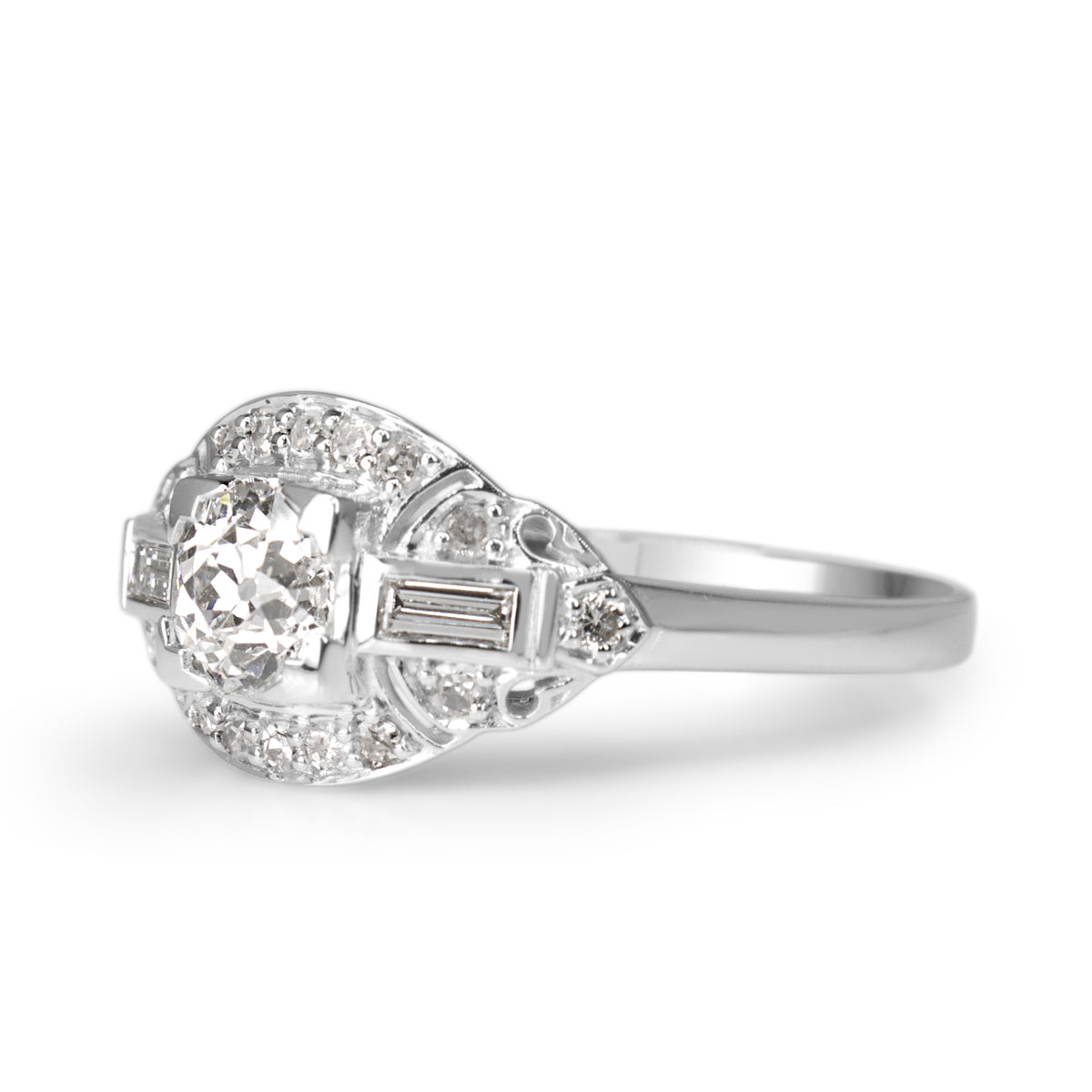 14ct White Gold Art Deco Old Cut Diamond Ring