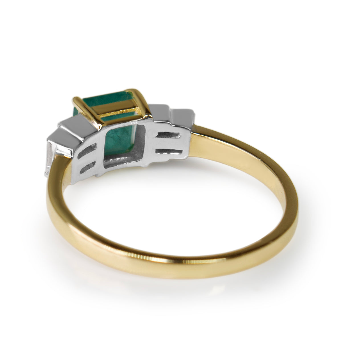 18ct Yellow and White Gold Emerald and Baguette Diamond 5 Stone Ring
