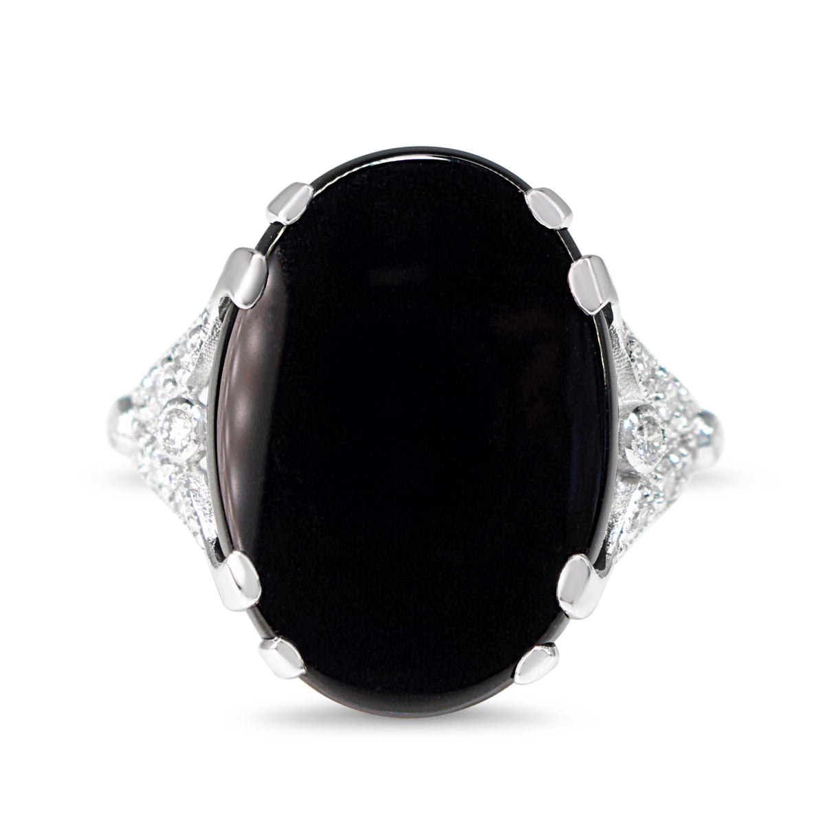18ct White Gold Onyx and Diamond Art Deco Style Ring
