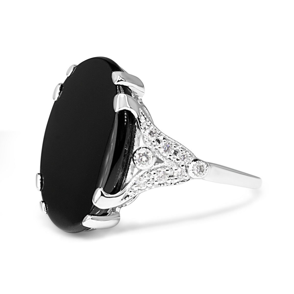 18ct White Gold Onyx and Diamond Art Deco Style Ring