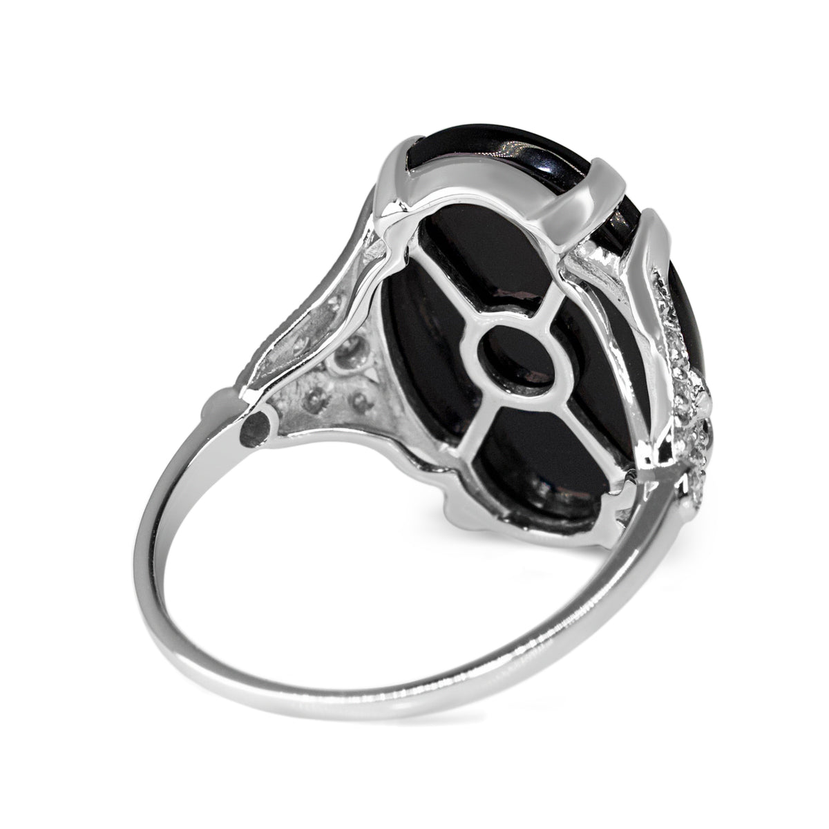 18ct White Gold Onyx and Diamond Art Deco Style Ring