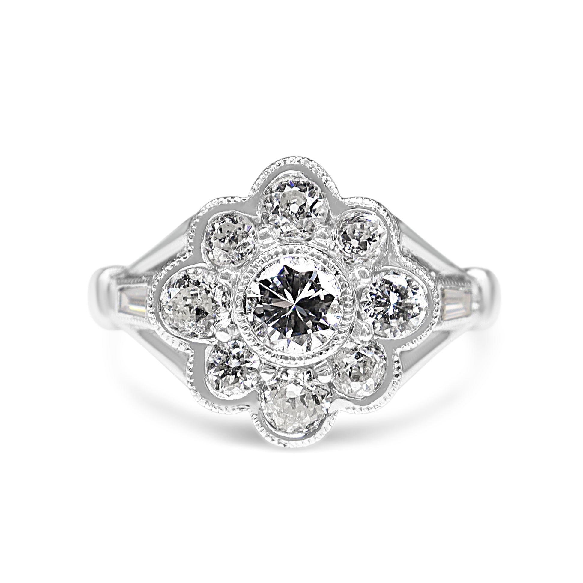 18ct White Gold Old Cut and Brilliant Cut Diamond Daisy Ring