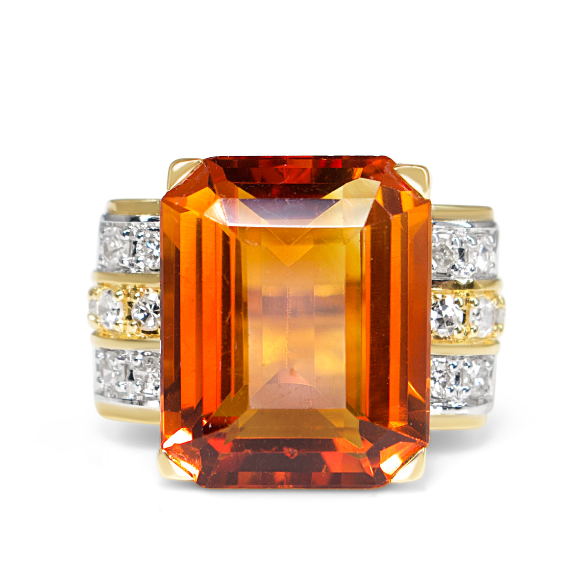 18ct Yellow and White Gold Vintage Citrine and Diamond Cocktail Ring