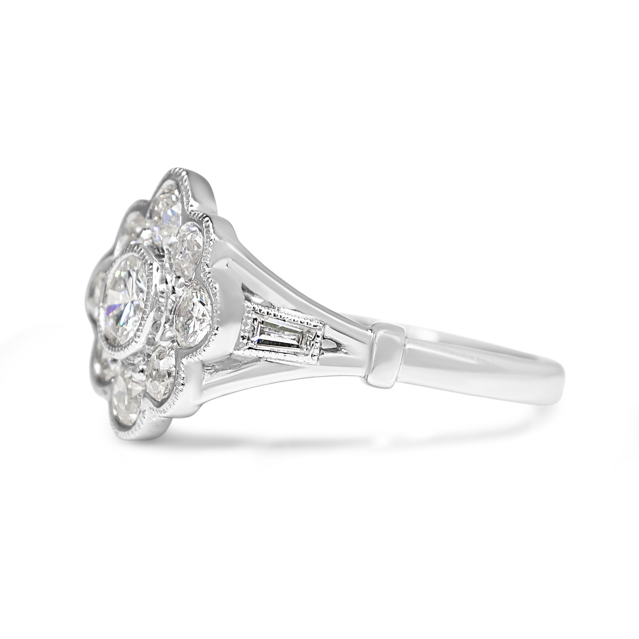 18ct White Gold Old Cut and Brilliant Cut Diamond Daisy Ring