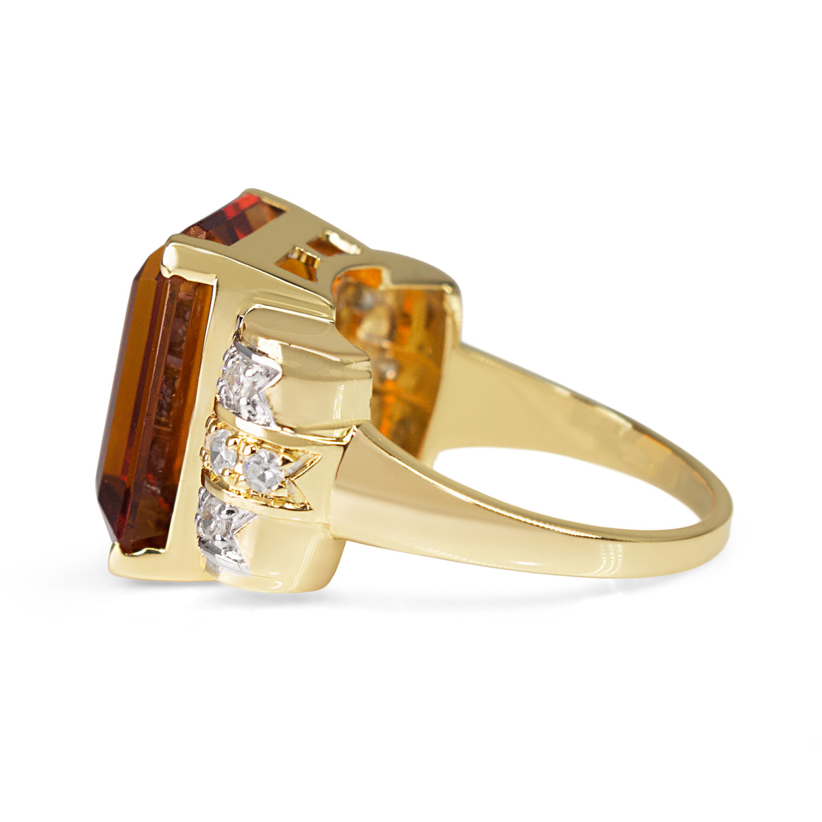 18ct Yellow and White Gold Vintage Citrine and Diamond Cocktail Ring