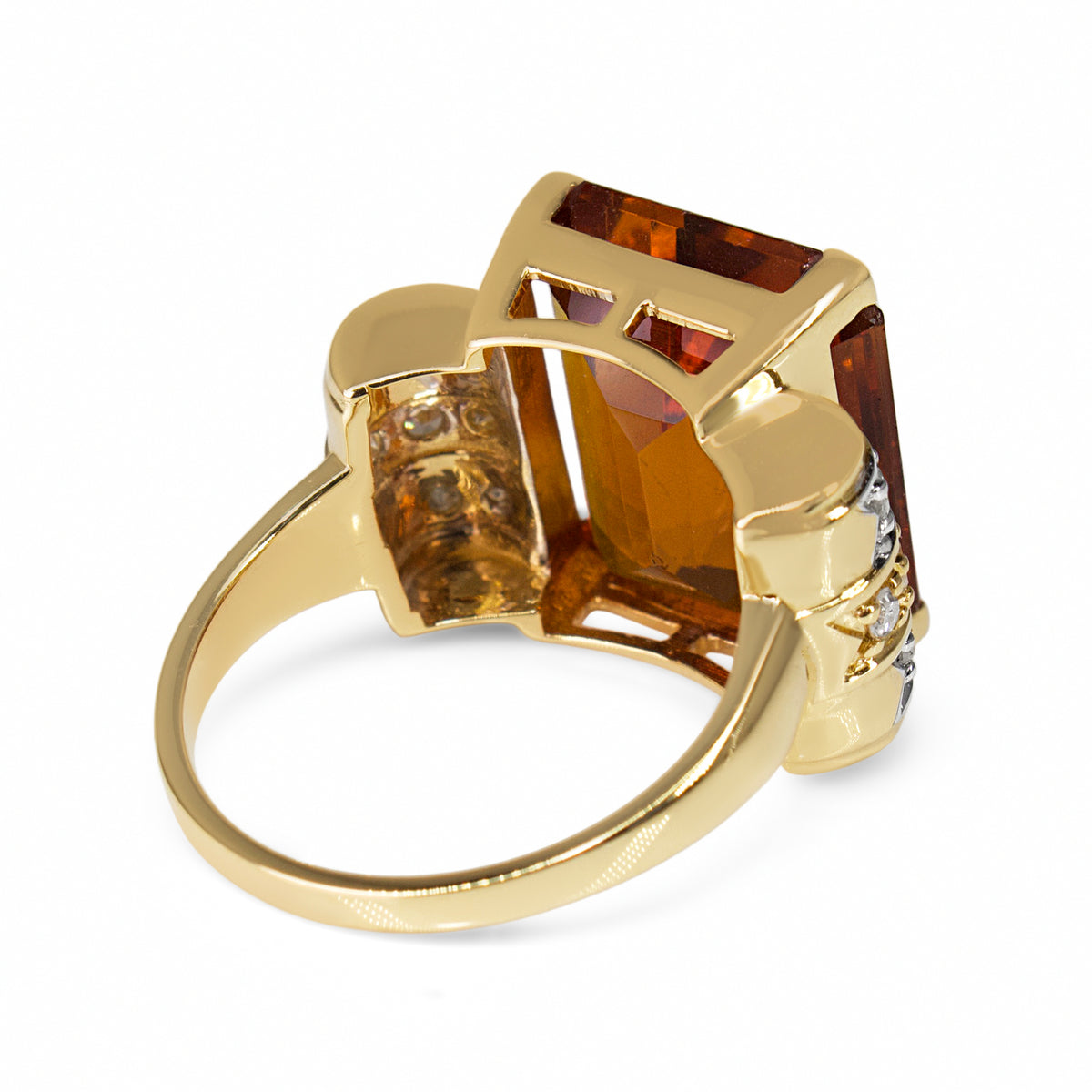 18ct Yellow and White Gold Vintage Citrine and Diamond Cocktail Ring