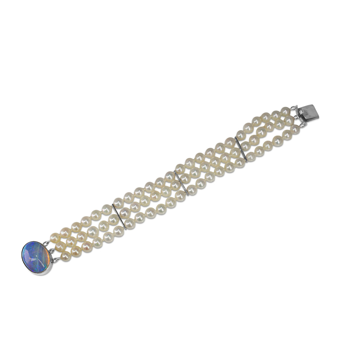 14ct White Gold Opal and Cultured Pearl 3 Strand Bracelet