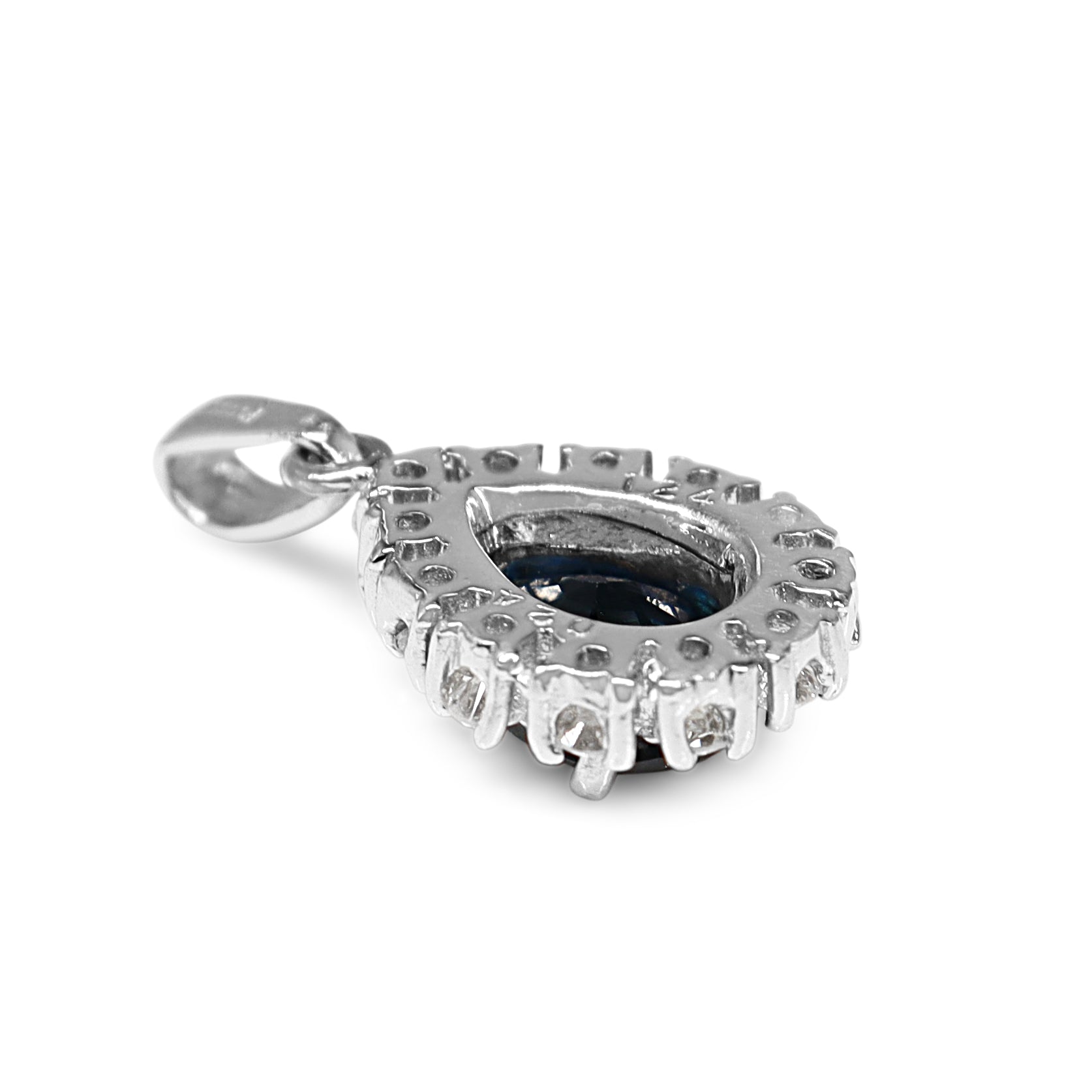 Platinum Pear Sapphire and Diamond Halo Pendant