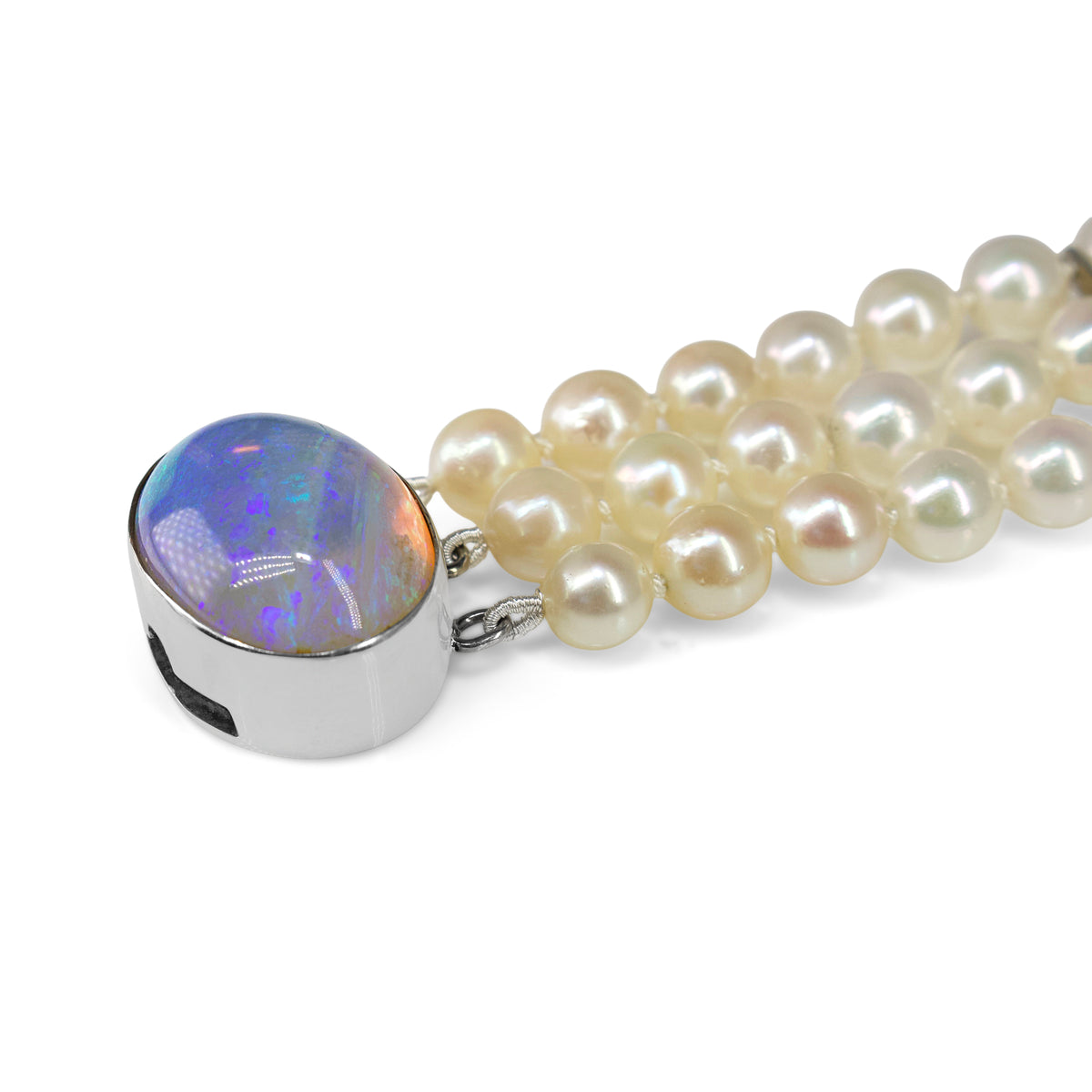 14ct White Gold Opal and Cultured Pearl 3 Strand Bracelet