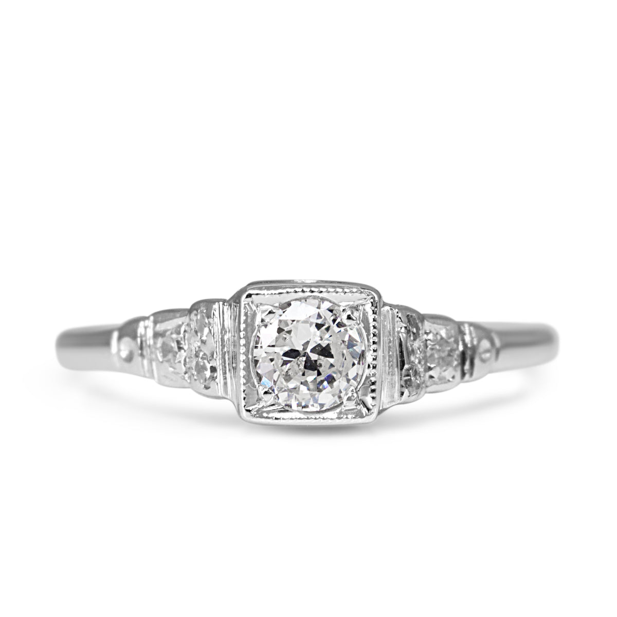 18ct White Gold Art Deco Old Cut Solitaire Ring