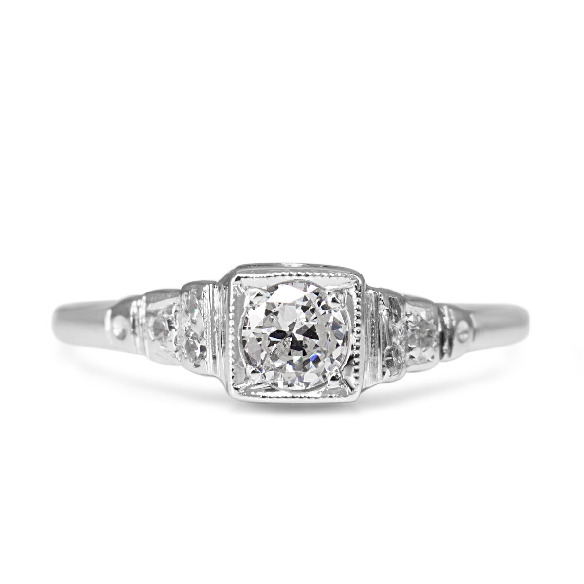 18ct White Gold Art Deco Old Cut Solitaire Ring