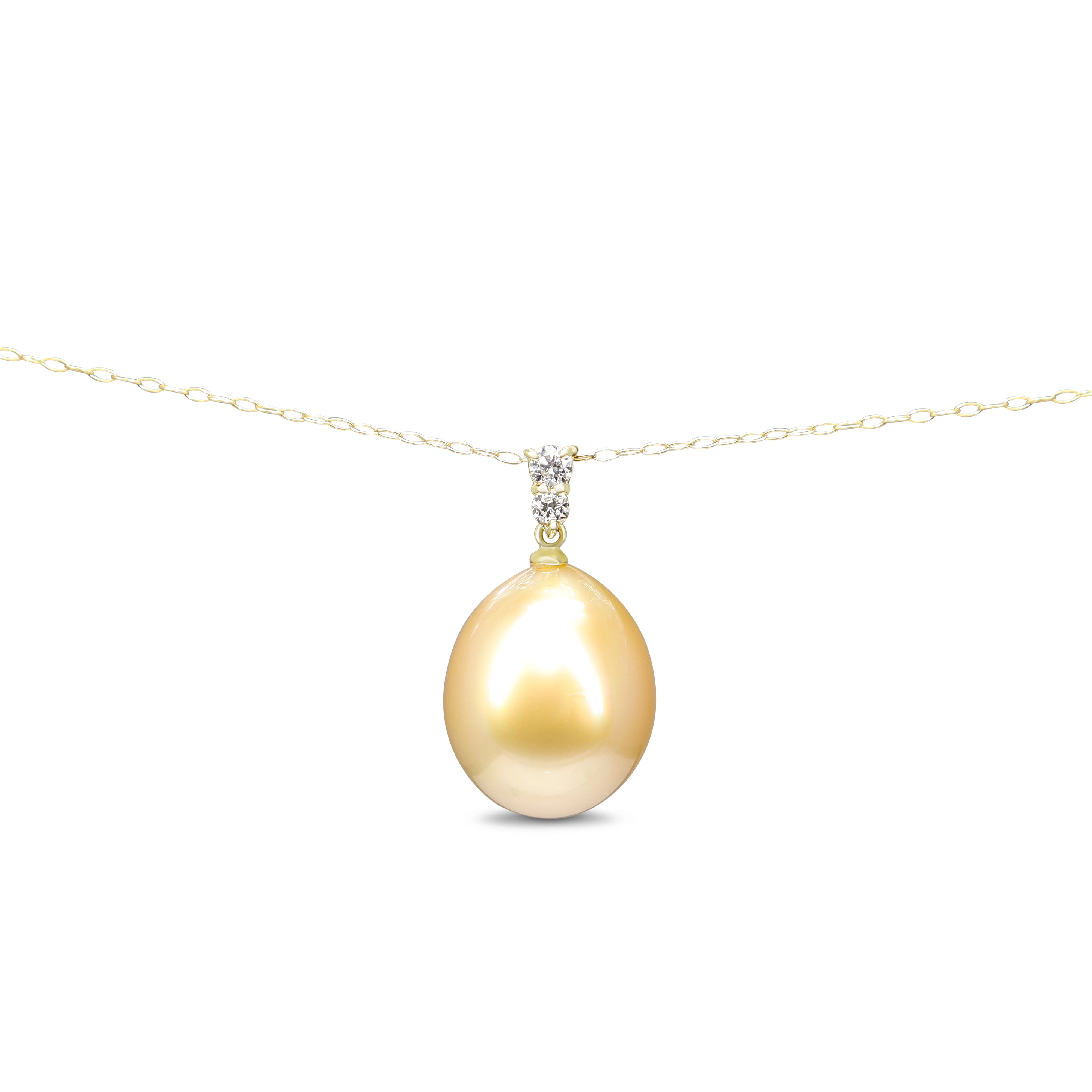 18ct Yellow Gold Diamond and 12mm Golden South Sea Pearl Necklace
