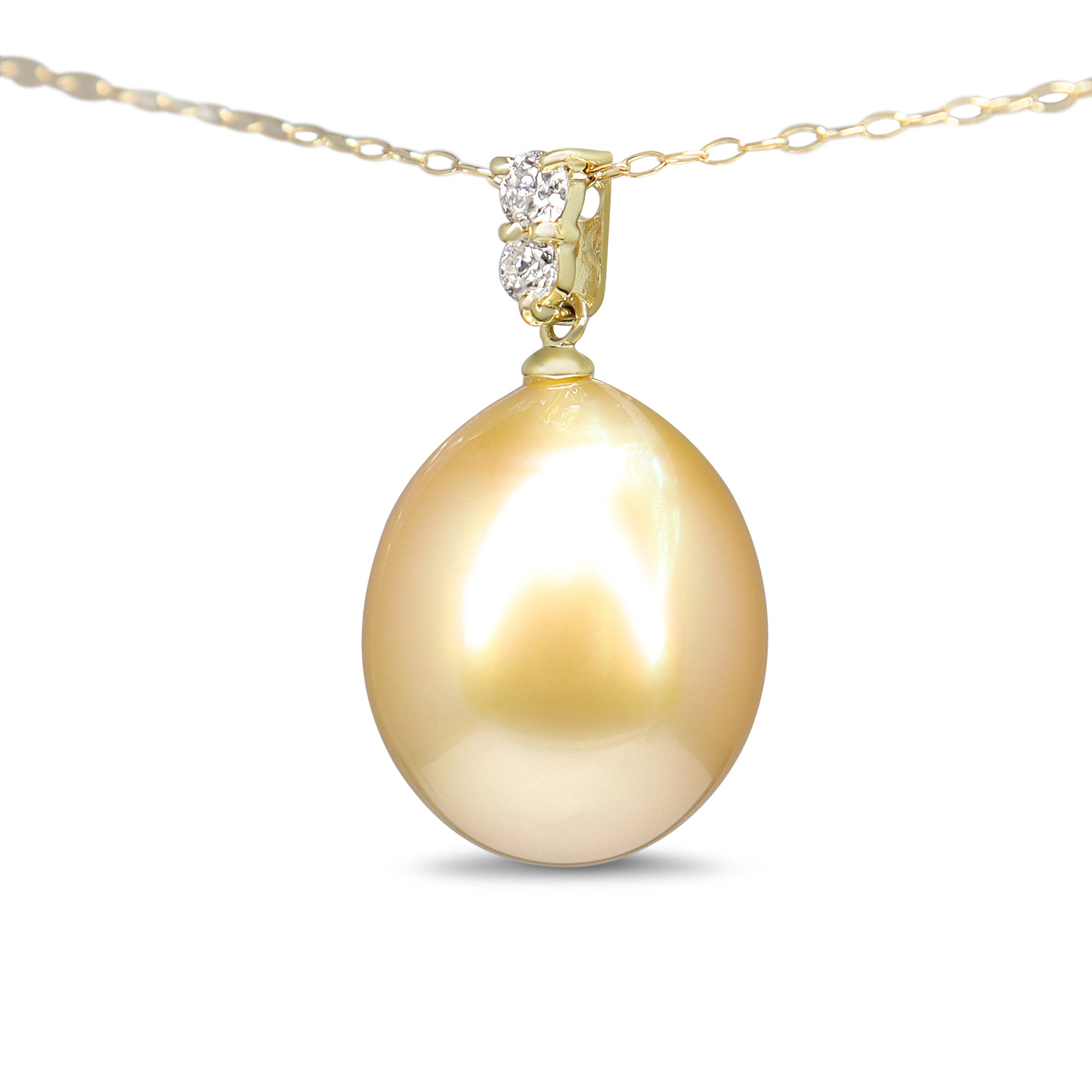18ct Yellow Gold Diamond and 12mm Golden South Sea Pearl Necklace