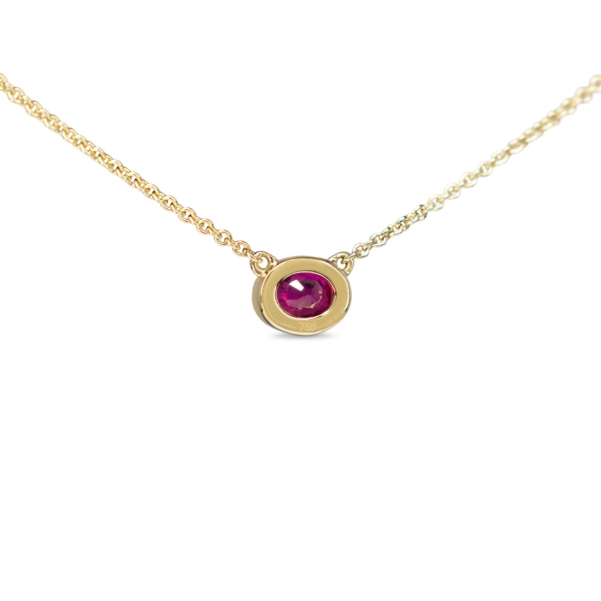 18ct Yellow Gold East West Bezel Set Ruby Solitaire Necklace