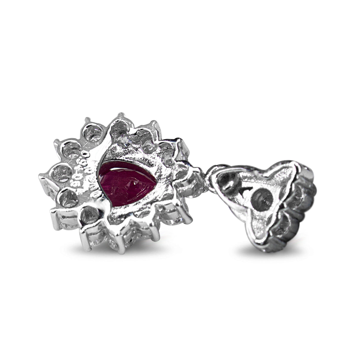 Platinum Pear Shaped Ruby and Diamond Halo Pendant